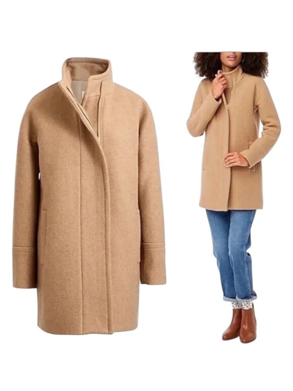 J. Crew City Coat Wool Blend Women’s Size 14 Acorn Beige Preppy Academia Stadium